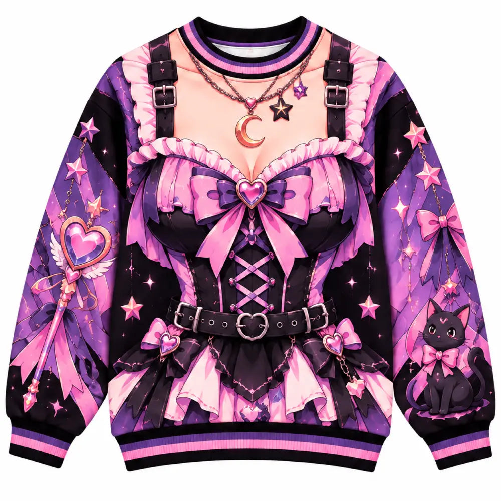 Kawaii Magical Gothic Christmas Funny Anime Illusion Purple & Black Sweater