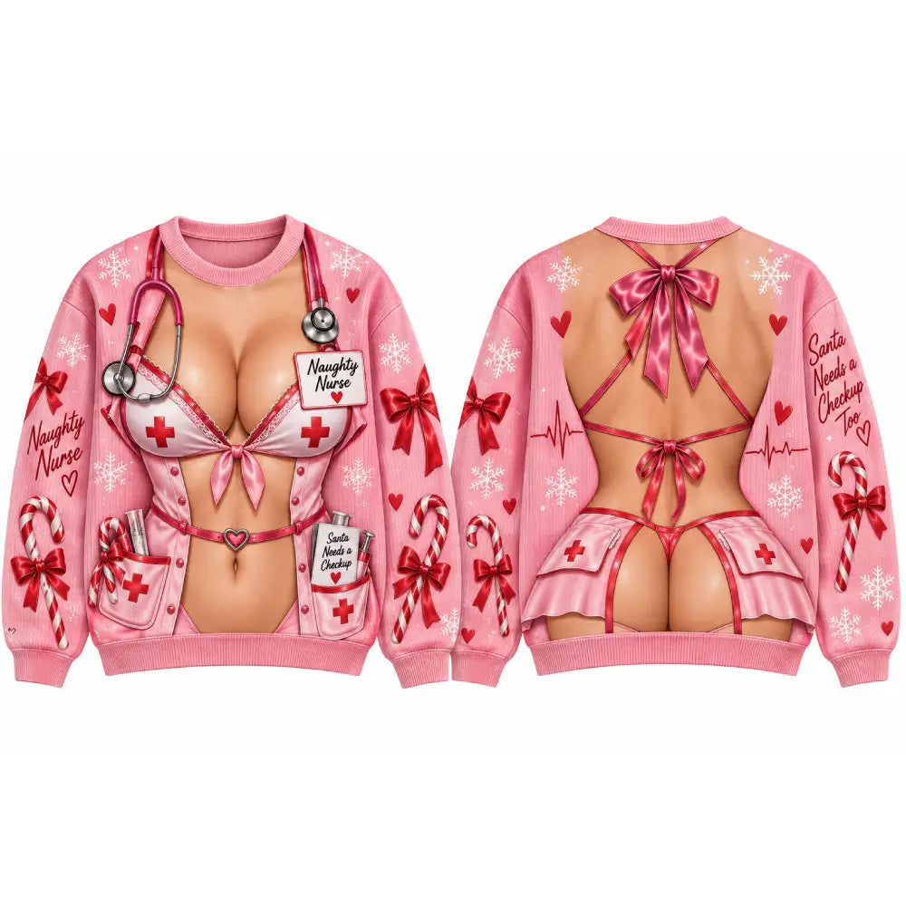 Naughty Nurse Christmas Funny 3D Illusion Print Sweater