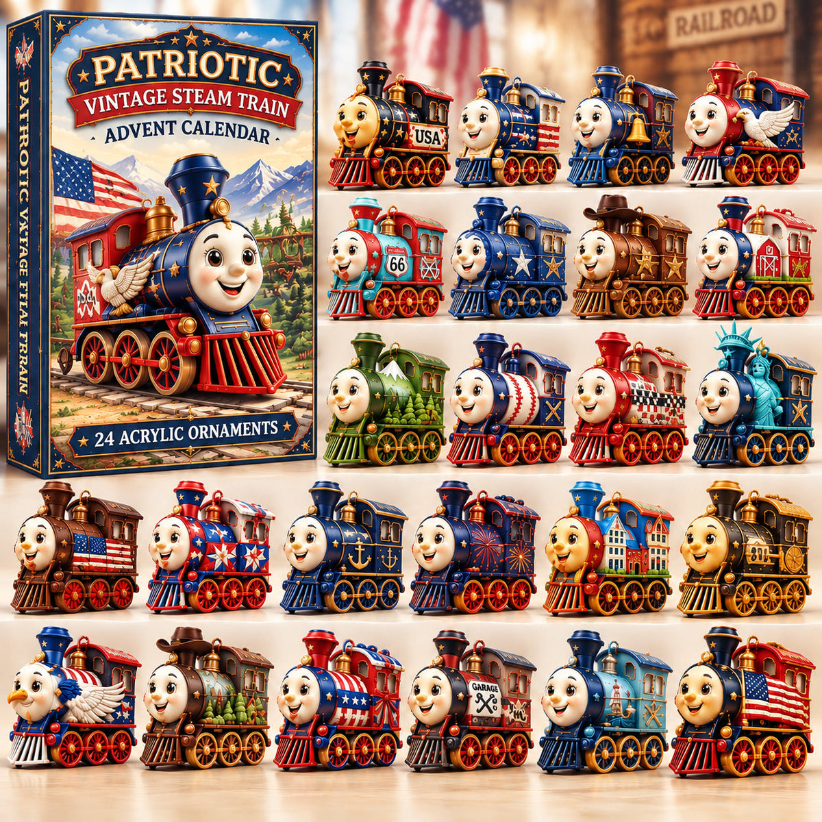 Patriotic Vintage Steam Train Advent Calendar 2026