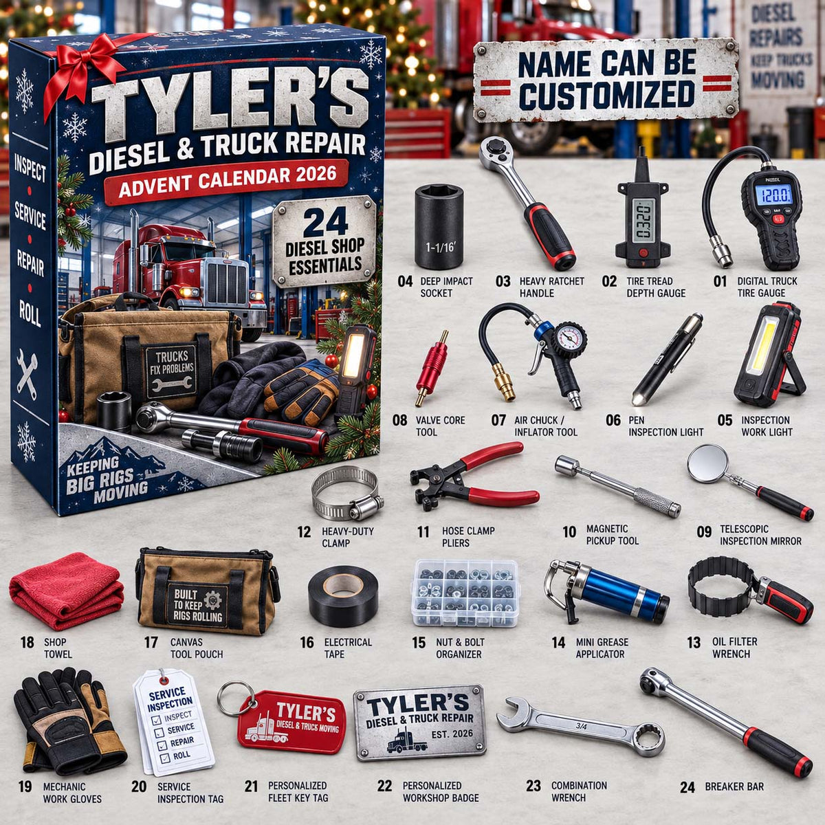 Personalized Diesel And Truck Repair Advent Calendar 2026