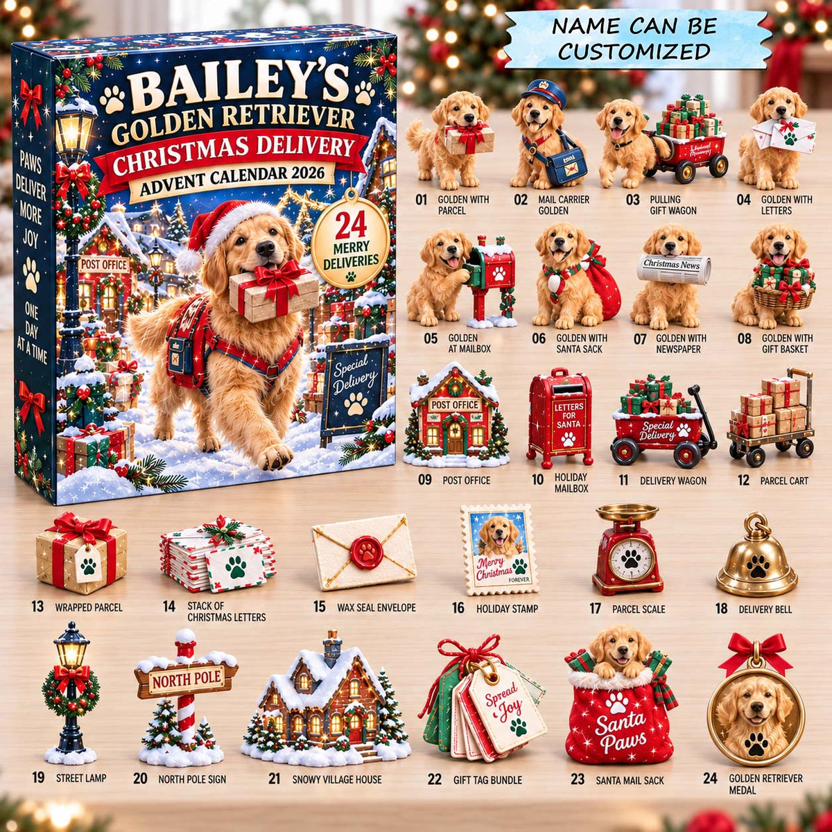 Personalized Golden Retriever Christmas Delivery Advent Calendar 2026
