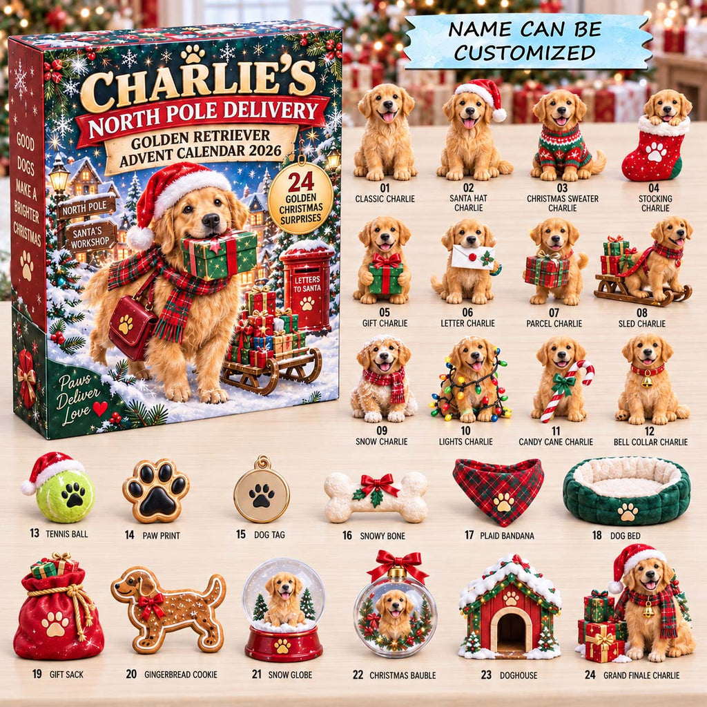 Personalized Golden Retriever North Pole Advent Calendar 2026