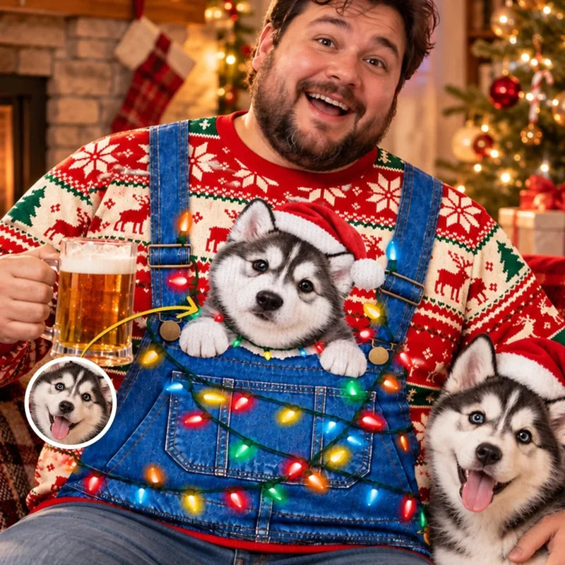 Pet Photo Christmas Funny Holiday Overalls Pet Sweater