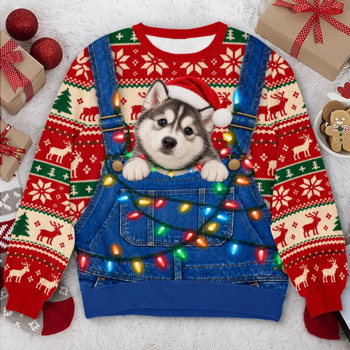 Pet Photo Christmas Funny Holiday Overalls Pet Sweater