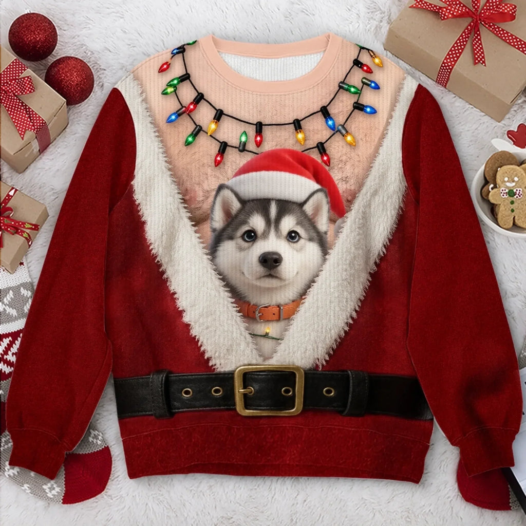 Pet Photo Funny Santa Pet Holiday Christmas Sweater