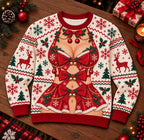 Plaid Bustier Bow Print Ugly Christmas Sweater