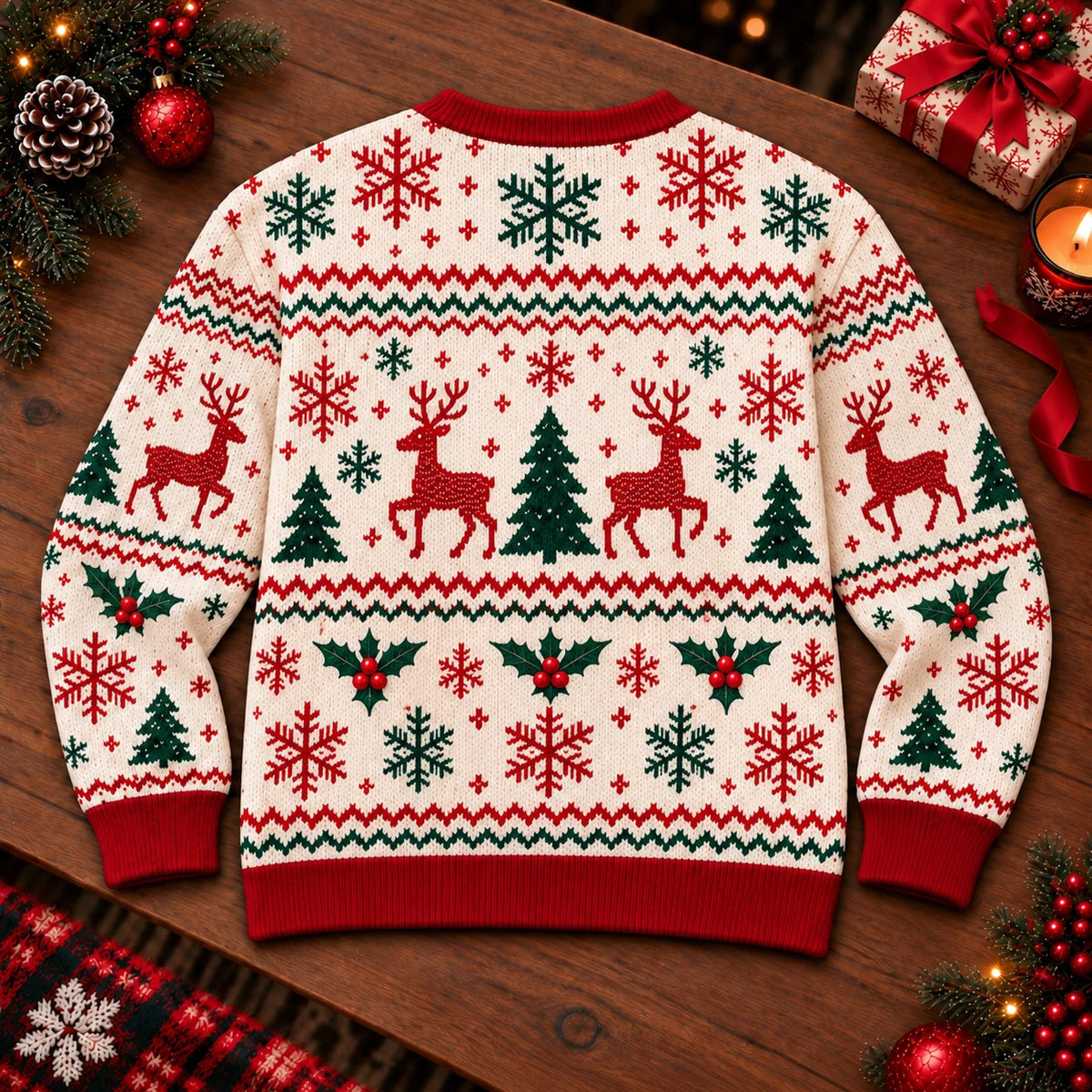Plaid Bustier Bow Print Ugly Christmas Sweater