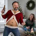 Santa Beer Belly Too Much Holiday Cheer Funny Ugly Christmas Sweater