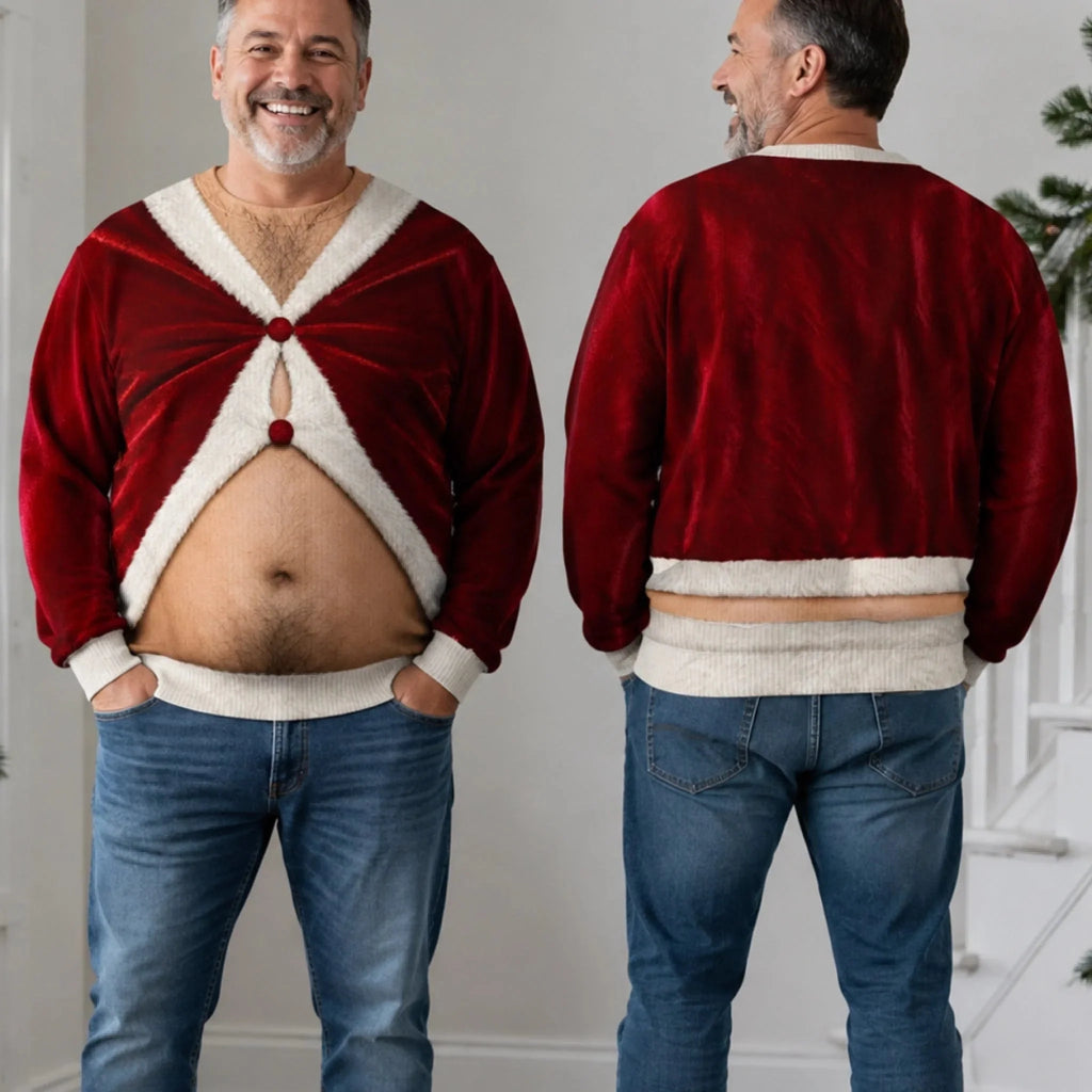 Santa Beer Belly Too Much Holiday Cheer Funny Ugly Christmas Sweater