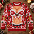 Sexy Santa Christmas Crewneck – Funny Printed Body Illusion Holiday Sweater