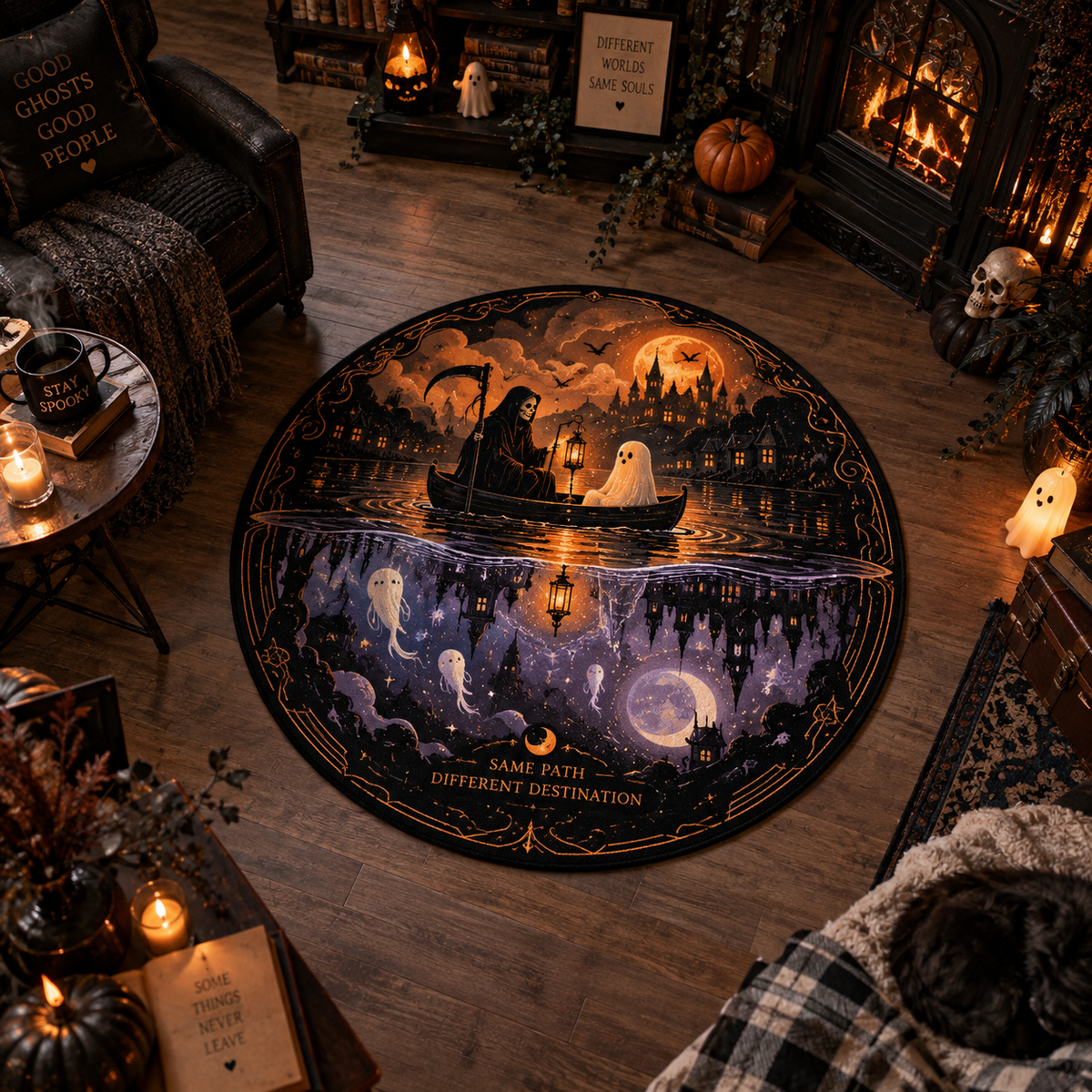 Surreal Hourglass & Split Dimension Round Rug – Dark Fantasy Velvet Mat