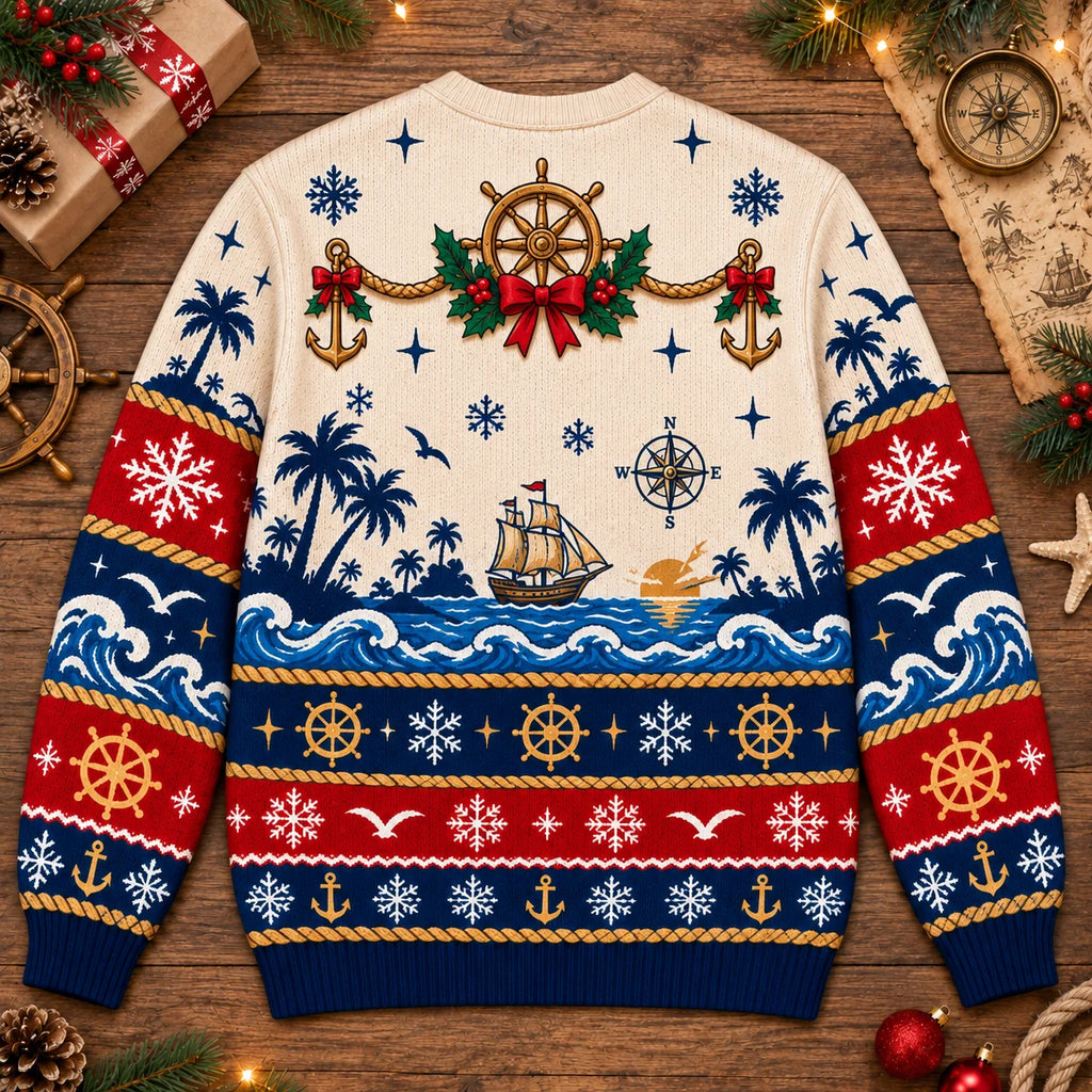Treasure Map Christmas Pirate Fan Print Sweater