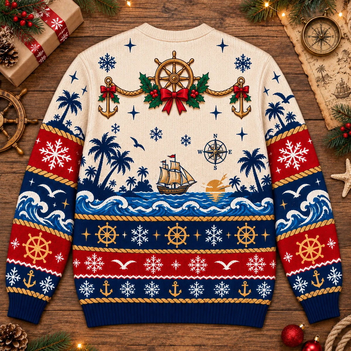 Treasure Map Christmas Pirate Fan Print Sweater