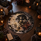 Surreal Hourglass & Split Dimension Round Rug – Dark Fantasy Velvet Mat