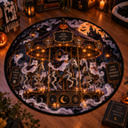 Whimsical Ghost Cat & Spectral Train 3D Halloween Round Rug