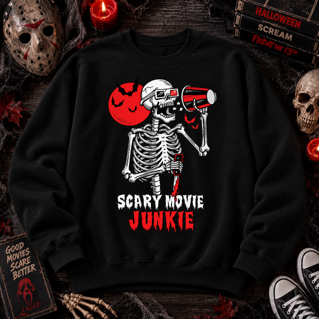 Funny Skeleton Graphic Tee Scary Movie Night Sweatshirt