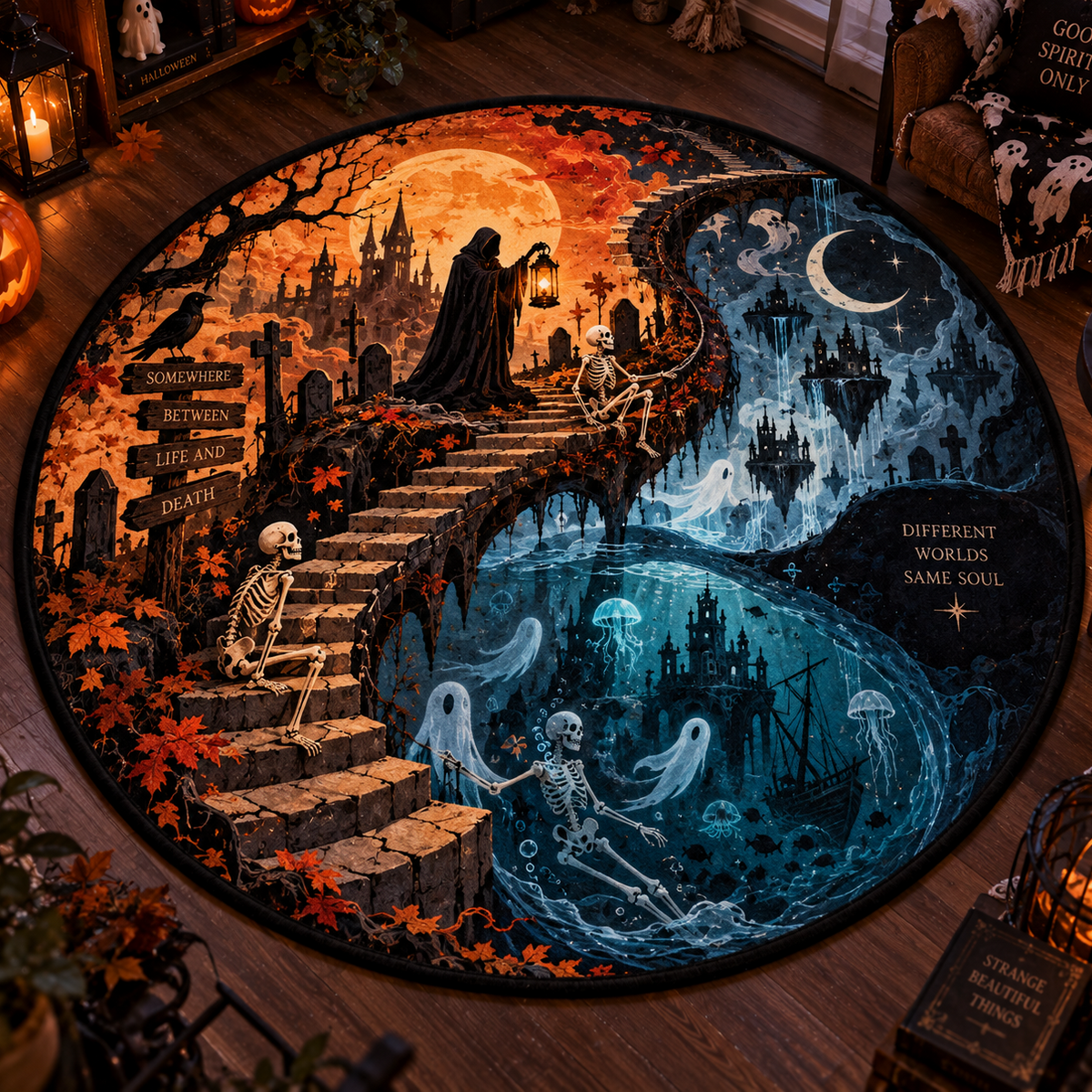 Yin Yang Life & Death 3D Illusion Area Rug – Dark Fantasy Velvet Mat