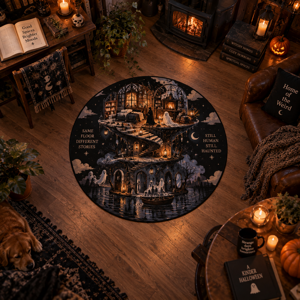 Split Dimension Doorway & Storybook Halloween Area Rug – Soft Mat