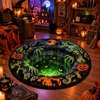 Mystical 3D Hole Illusion Velvet Rug – Haunted Library & Glowing Well