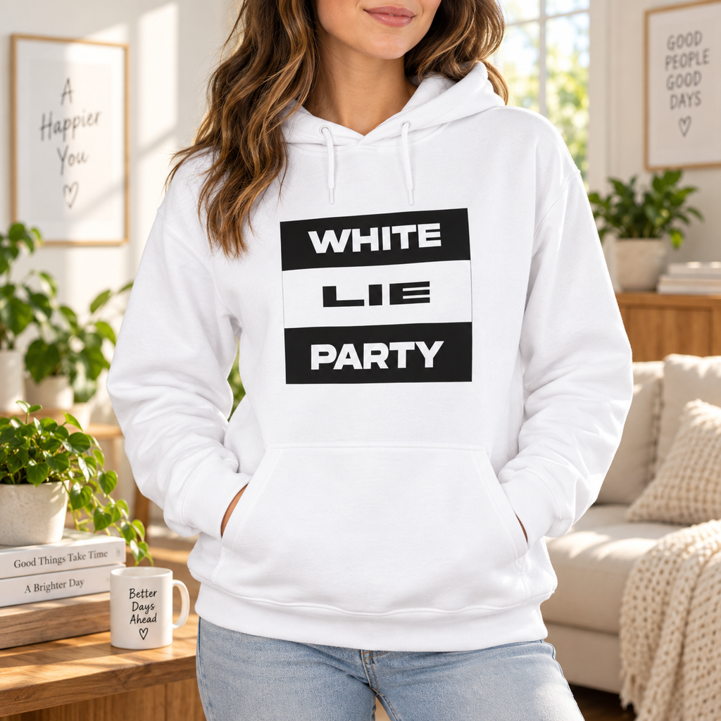 Classic Block Text Logo Design White Lie Party Shirt