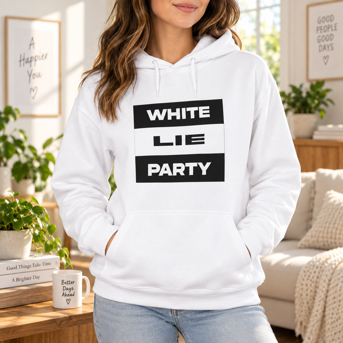 Classic Block Text Logo Design White Lie Party Shirt