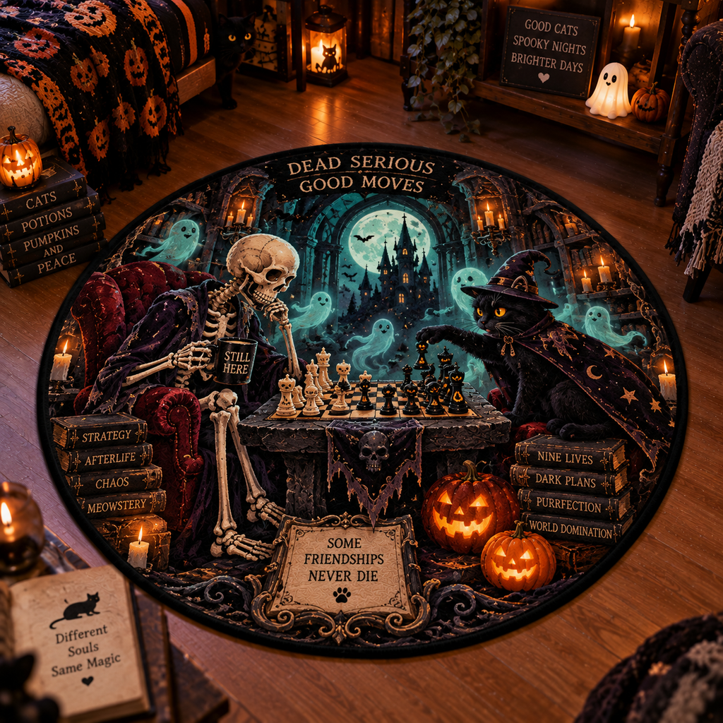 Gothic Black Cat & Multidimensional 3D Illusion Round Rug