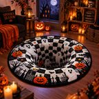 Halloween 3D Optical Illusion Round Rug – Creepy Ghosts & Jack-O'-Lanterns