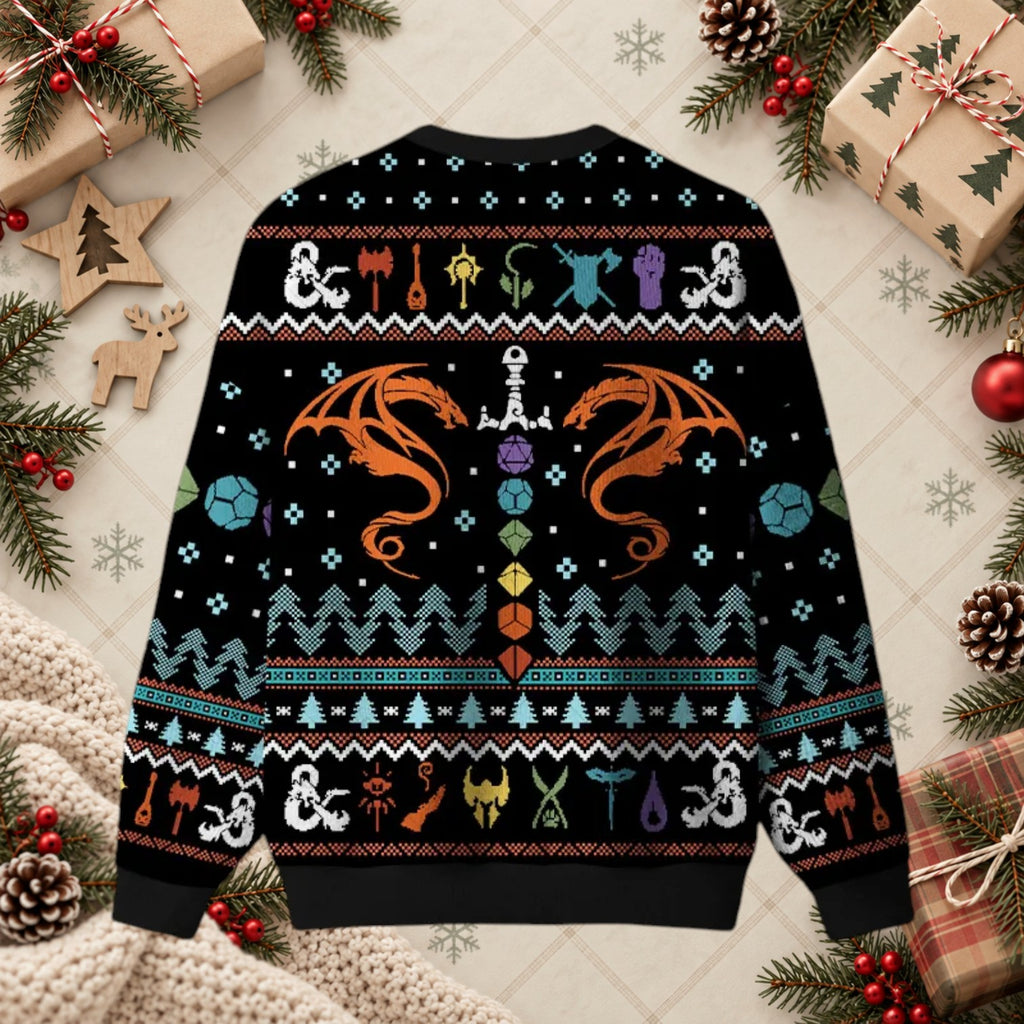 Tabletop RPG Dragon And D20 Dice Ugly Christmas Sweater