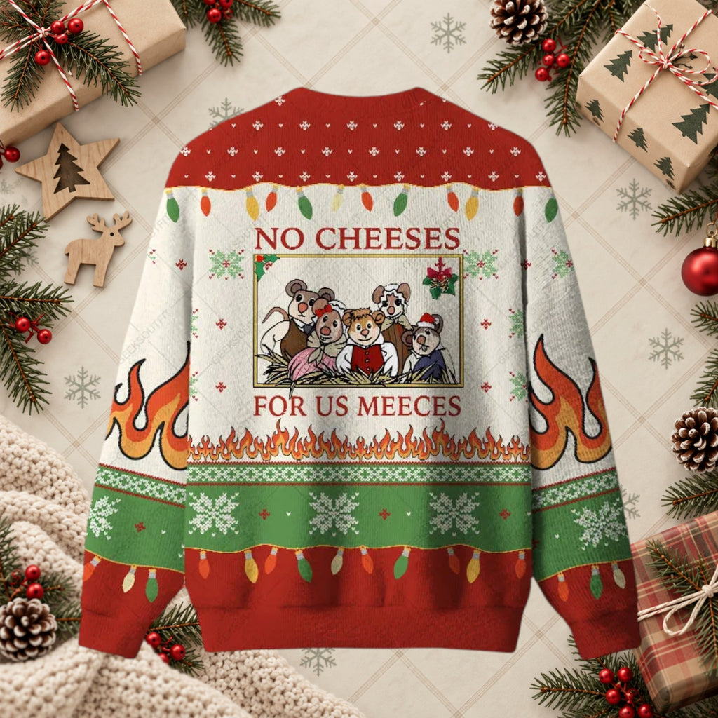 No Cheeses For Us Meeces Ugly Christmas Sweater - Retro Classic Movie Mouse Holiday Shirt