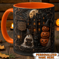 Personalized Haunted House Halloween Mug Gothic Ghost & Cat Cup