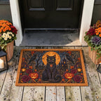 Vintage Black Cat Ravens Pumpkins Full Moon Halloween Doormat