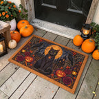 Vintage Black Cat Ravens Pumpkins Full Moon Halloween Doormat