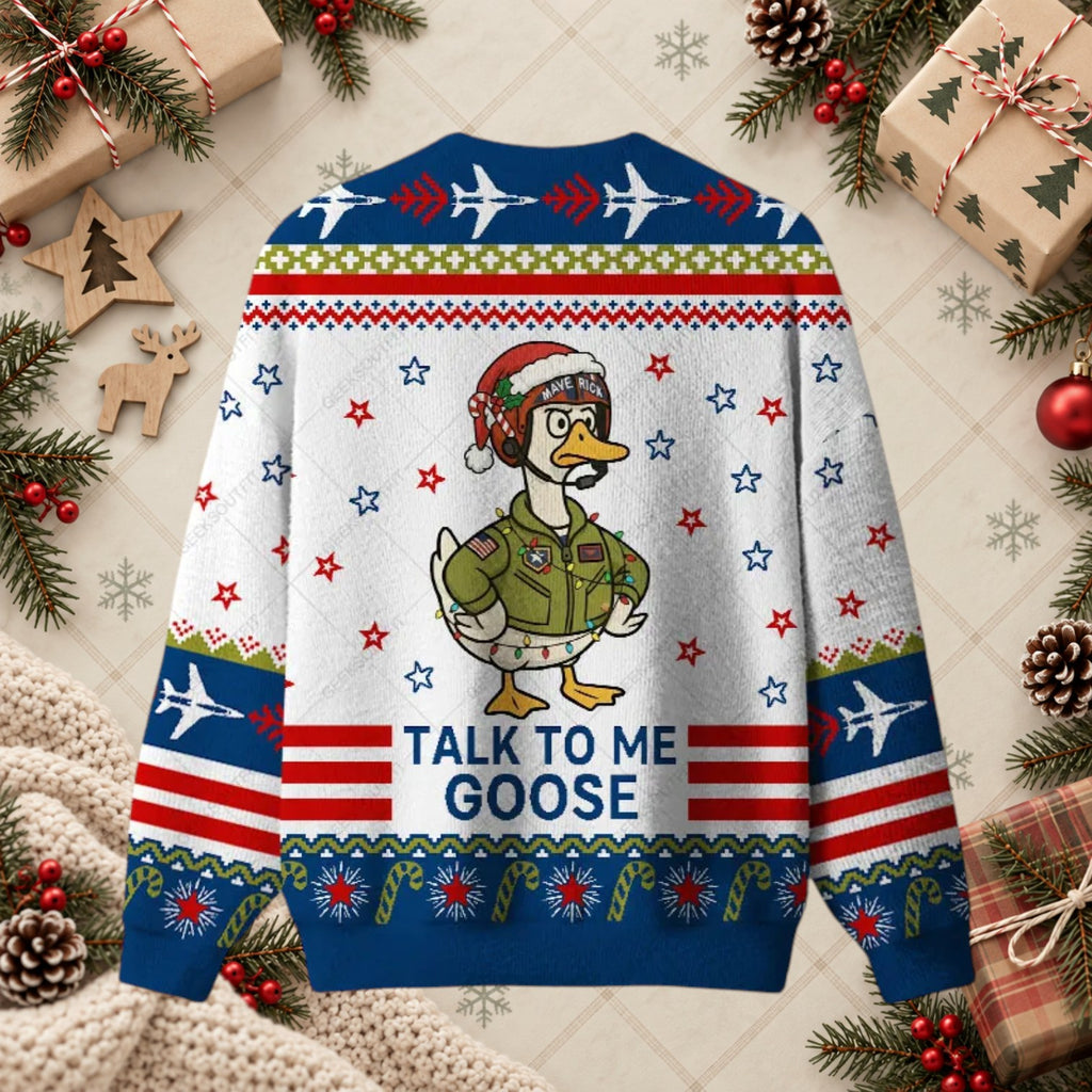 Talk To Me Goose Aviator Pilot Ugly Christmas Sweater