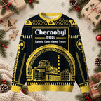 Chernobyl 1986 Reactor Graphic Ugly Christmas Sweater - Black & Gold Retro Sci-Fi Holiday Shirt