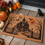 Classic Haunted House Bats And Full Moon Halloween Doormat
