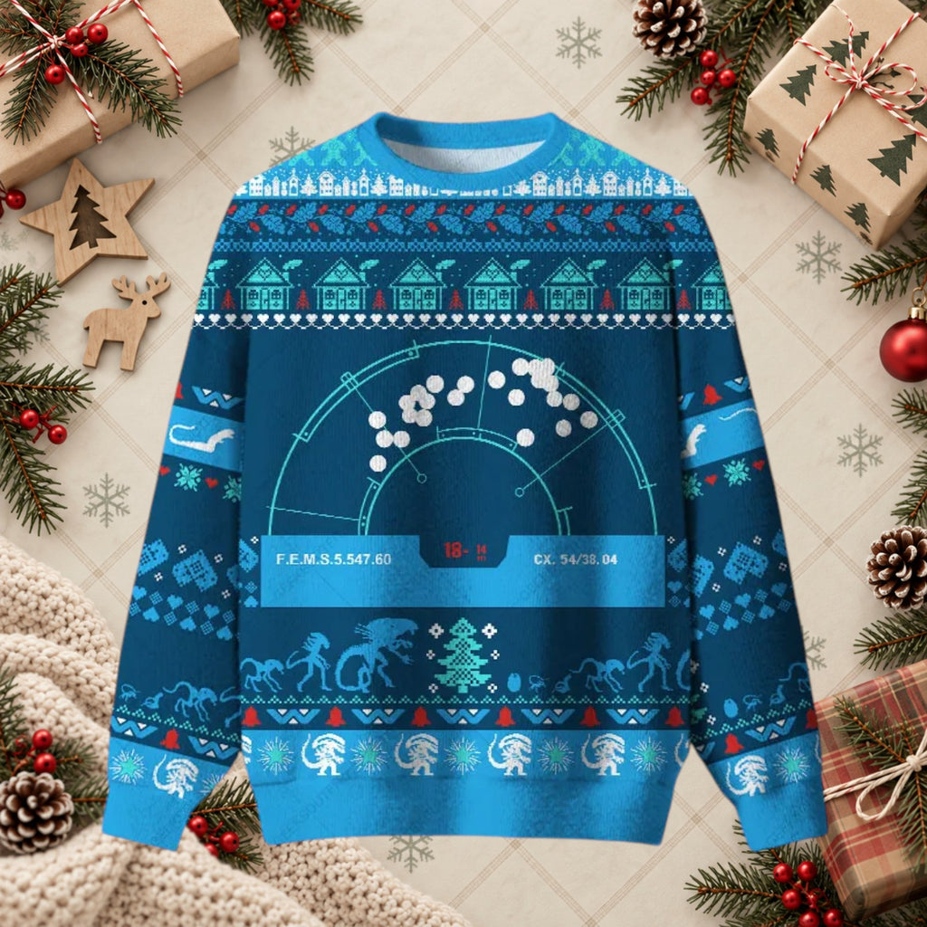 Sci-Fi Motion Tracker Radar Ugly Christmas Sweater - Alien Fan Retro Holiday Sweatshirt
