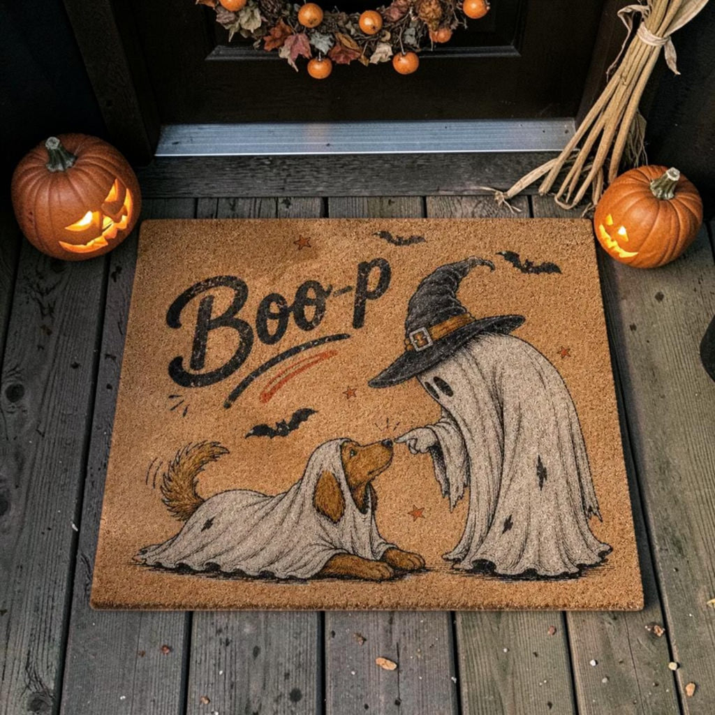 Funny Ghost And Golden Retriever Dog Boop Halloween Doormat