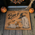 Funny Ghost And Golden Retriever Dog Boop Halloween Doormat