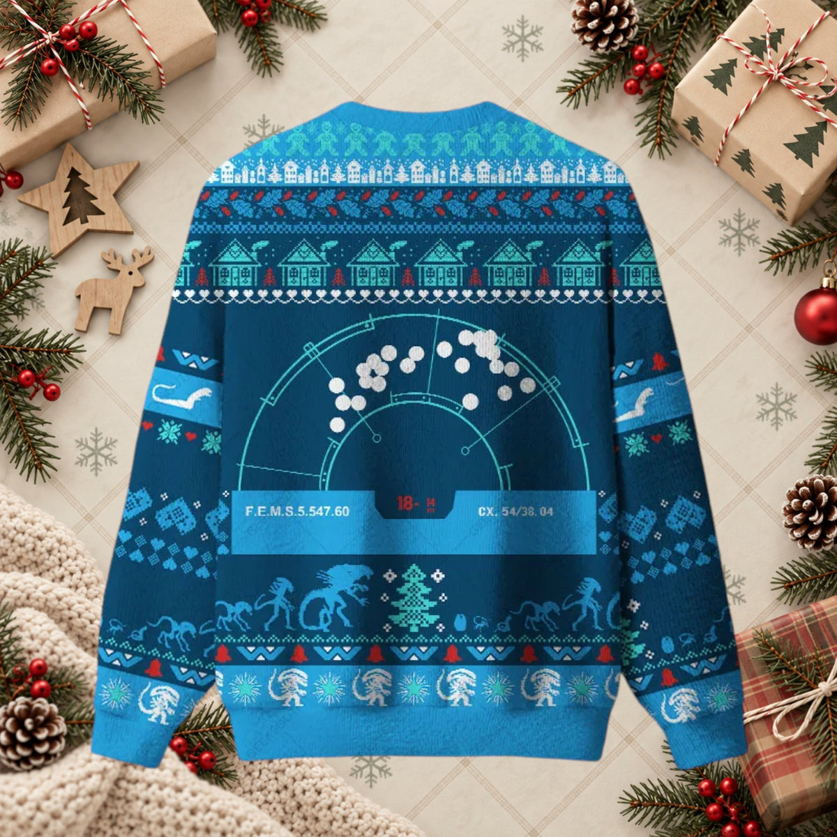 Sci-Fi Motion Tracker Radar Ugly Christmas Sweater - Alien Fan Retro Holiday Sweatshirt