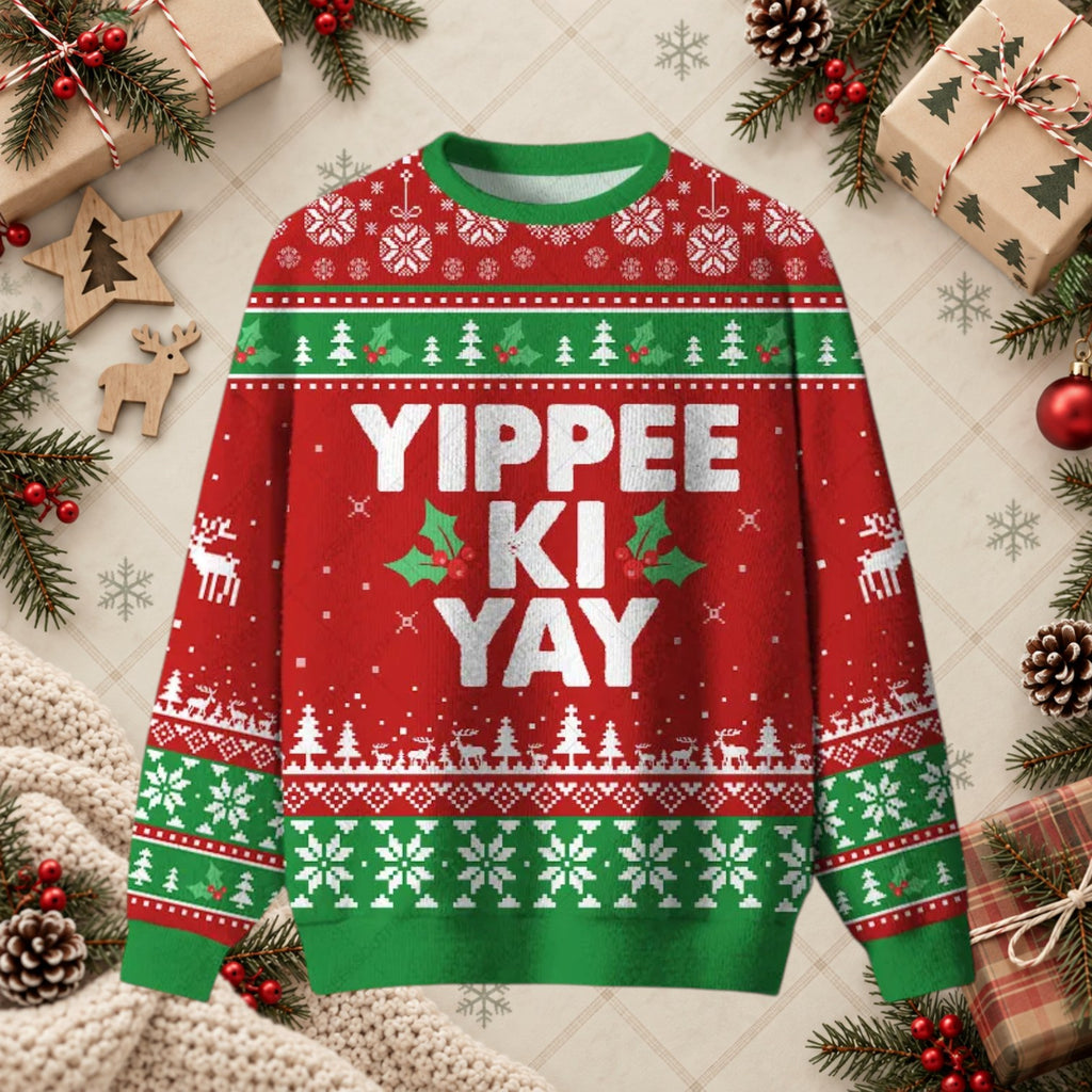 Yippee Ki Yay Action Movie Quote Ugly Christmas Sweater