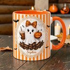 Personalized Coquette Ghost Mug Cute Leopard Print Halloween Cup