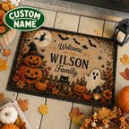 Personalized Family Name Welcome Halloween Pumpkins Ghost Doormat