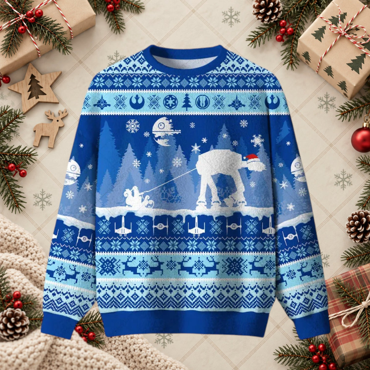 AT-AT Walker Sleigh Sci-Fi Ugly Christmas Sweater - Galactic Empire Holiday Shirt