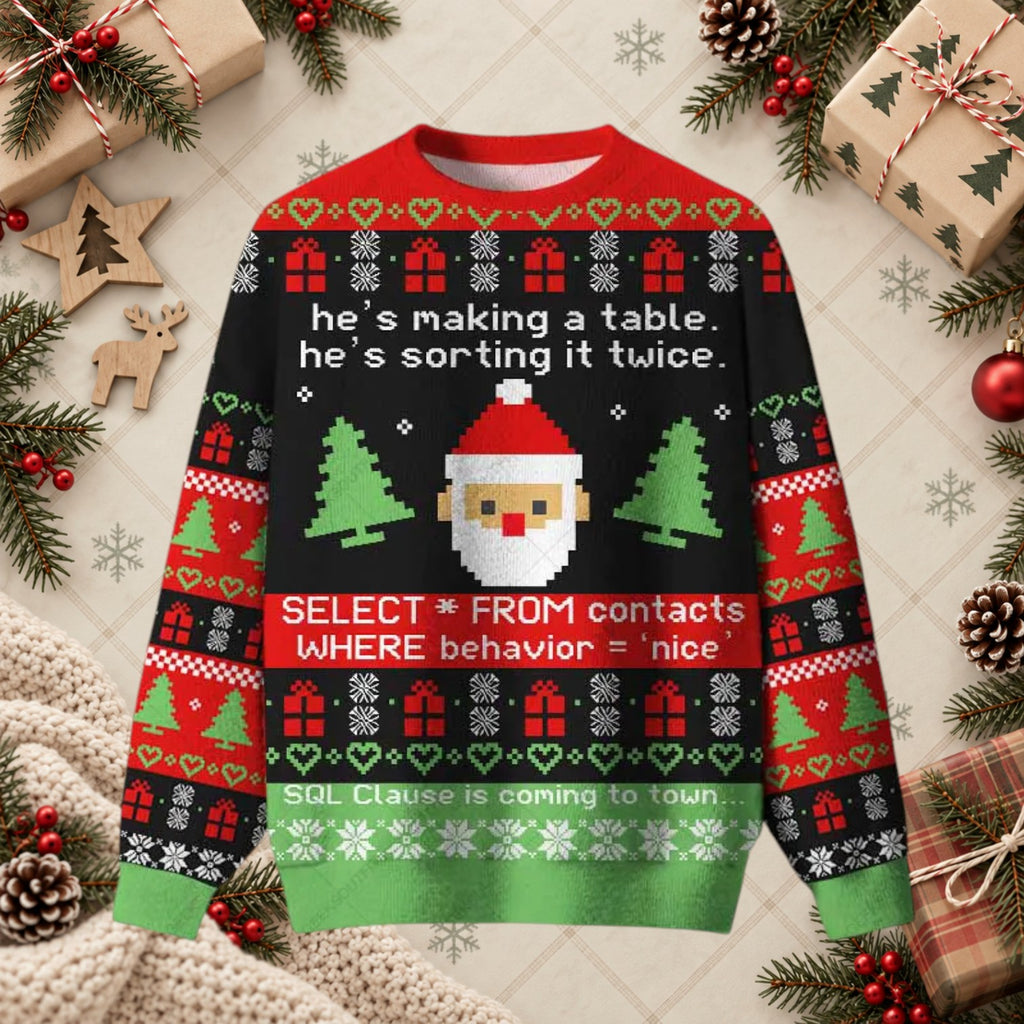 SQL Clause Database Programmer Funny Ugly Christmas Holiday Sweater