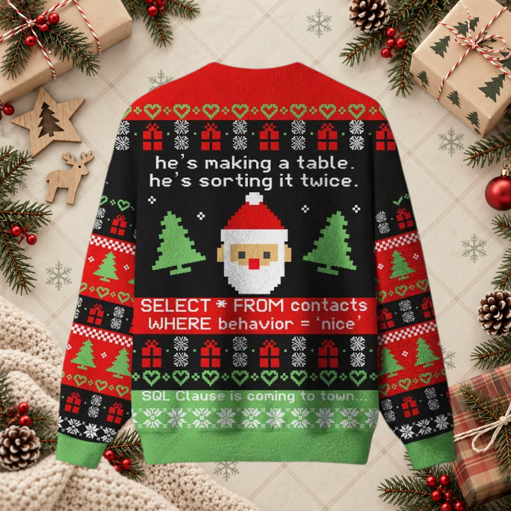 SQL Clause Database Programmer Funny Ugly Christmas Holiday Sweater