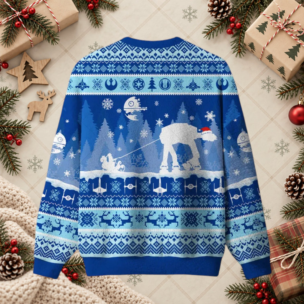 AT-AT Walker Sleigh Sci-Fi Ugly Christmas Sweater - Galactic Empire Holiday Shirt