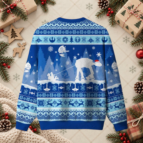AT-AT Walker Sleigh Sci-Fi Ugly Christmas Sweater - Galactic Empire Holiday Shirt