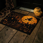 Flying Witch Full Moon Haunted Village Halloween Doormat
