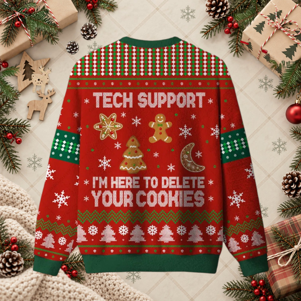 Tech Support Delete Your Cookies Funny Ugly Christmas Sweater