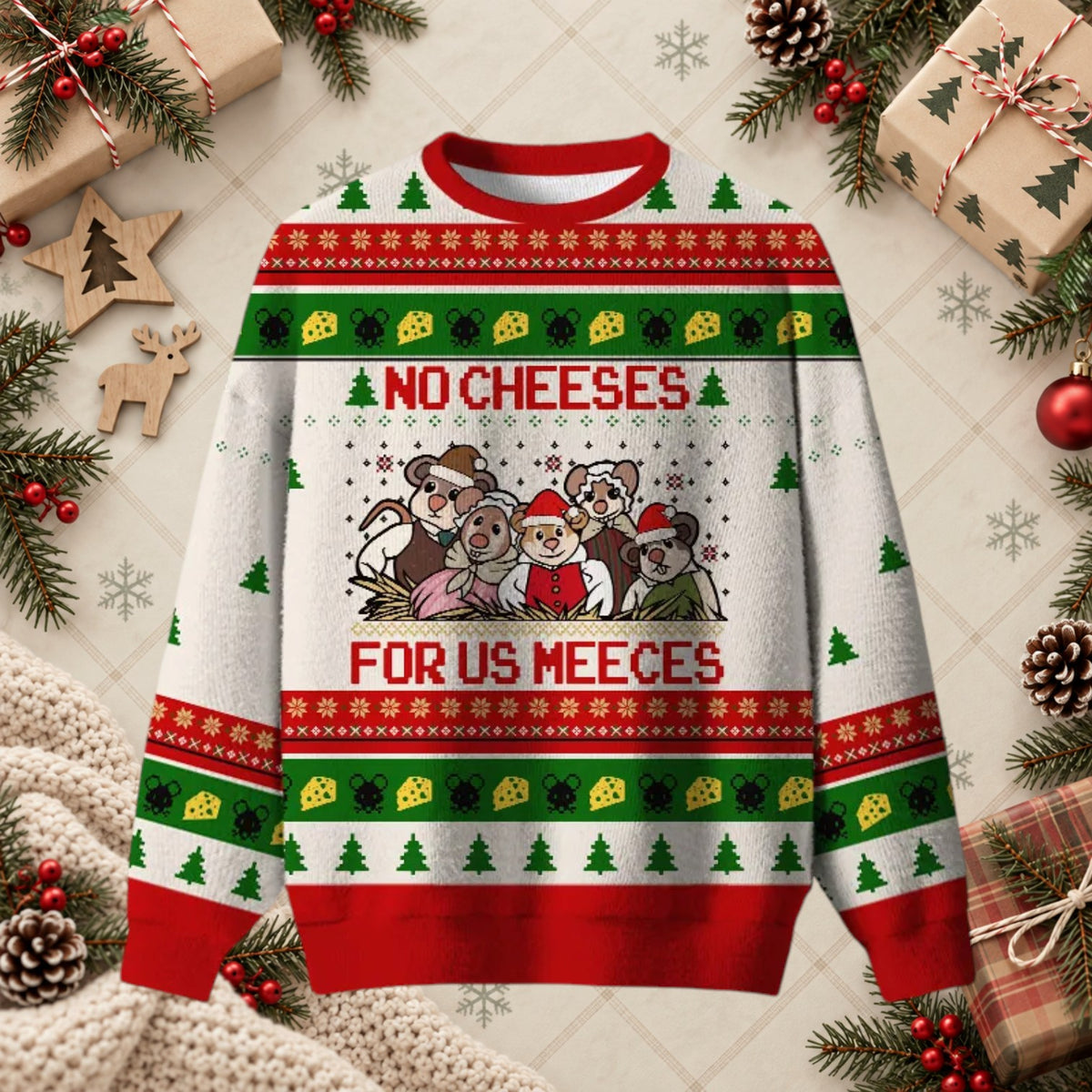 No Cheeses For Us Meeces Retro Movie Christmas Sweater
